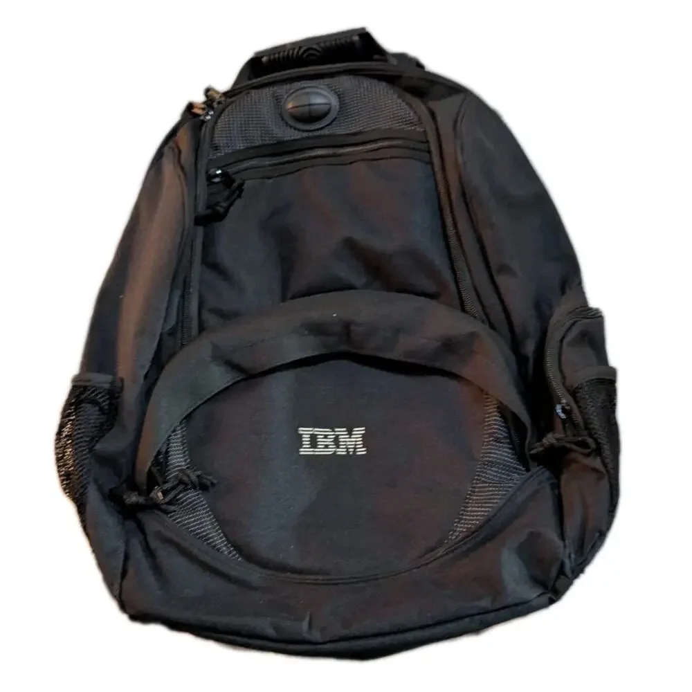 IBM Padded Laptop Backpack Logo Pockets Black Bag Canvas Company Employee